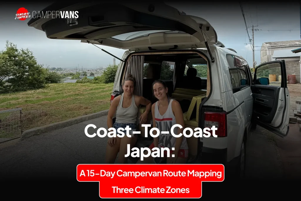Scenic coast-to-coast campervan journey across Japan's diverse landscapes