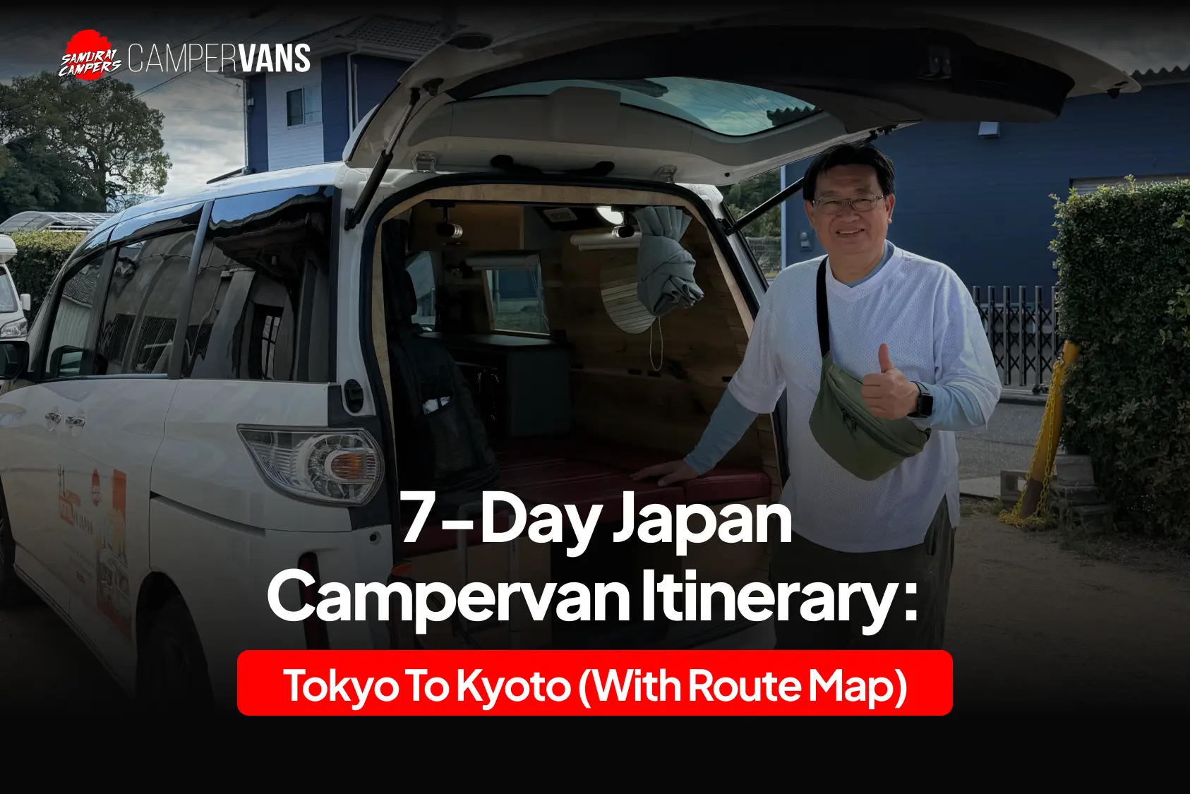 Traveler showing campervan setup in Japan for a Tokyo to Kyoto road trip experience