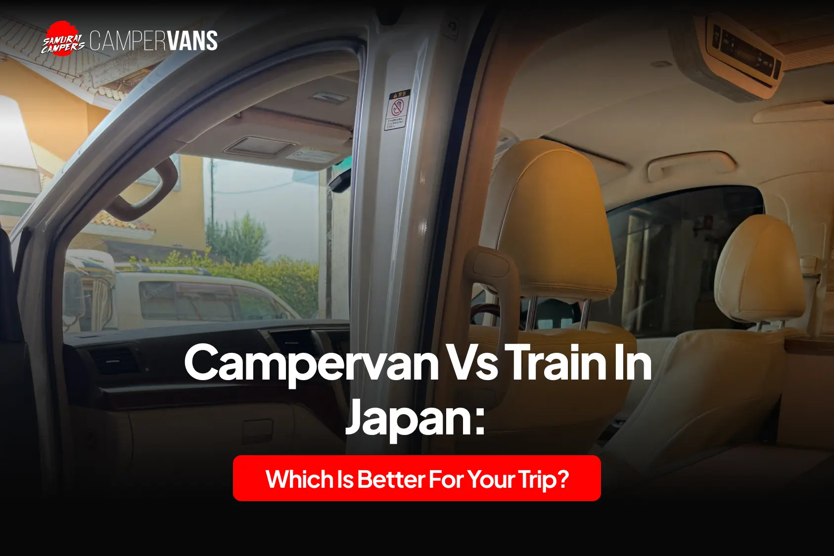 Campervan vs train travel in Japan with scenic countryside and city view